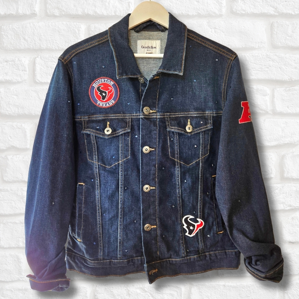 Houston Texans Oversized Denim Rhinestone Jacket